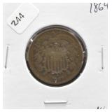 1869 TWO CENT PIECE VG
