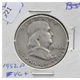 1952 FRANKLIN HALF DOLLAR XF