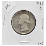 1935 S WASHINGTON QUARTER VF