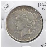 1922 D PEACE DOLLAR XF