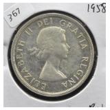 1958 CANADA SILVER DOLLAR AU