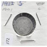 1901 BARBER DIME G