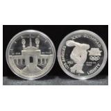 TWO PROOF OLYMPIC SILVER DOLLARS W BOX