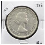 1958 CANADA SILVER DOLLAR AU