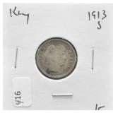 1913 S BARBER DIME G RARE DATE