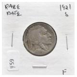 1921 S BUFFALO NICKEL RARE DATE F