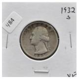 1932 S WASHINGTON QUARTER VF RARE DATE