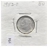 1952 D ROOSEVELT DIME GEM BU
