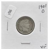 1901 O BARBER DIME VF