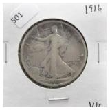 1916 WALKING HALF DOLLAR VG RARE DATE
