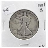 1921 S WALKING HALF DOLLAR VG