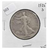 1935 S WALKING HALF DOLLAR VF