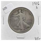 1916 S WALKING HALF DOLLAR VG