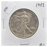 1943 WALKING HALF DOLLAR BU