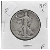1933 S WALKING HALF DOLLAR F