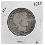 1893 BARBER HALF DOLLAR F