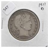 1911 D BARBER HALF DOLLAR VF