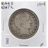 1914 BARBER HALF DOLLAR F RARE DATE