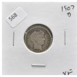 1907 D BARBER DIME VF