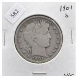 1901 S BARBER HALF DOLLAR VG