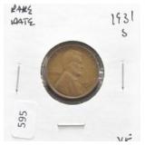 1931 S LINCOLN CENT VF RARE DATE