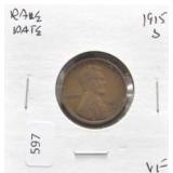 1915 S LINCOLN CENT VF RARE DATE