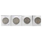 4 WALKING LIBERTY HALVES: 1927-S, 1934-S, 1929,