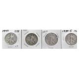 4 WALKING LIBERTY HALVES: 1918-D, 1920, 1934-S,