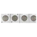 4 WALKING LIBERTY HALVES: 1917-D, 1918-D, 1937-S,