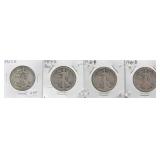 4 WALKING LIBERTY HALVES: 1917-S, 1918, 1918-D,