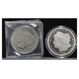 1923 PEACE DOLLAR & COPY OF 1889-CC MORGAN