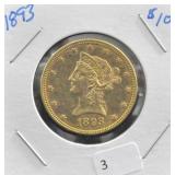 1893 TYPE 1 LIBERTY HEAD $10 GOLD COIN