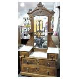 VICTORIAN - WALNUT MARBLE TOP DRESSER WITH MIRROR