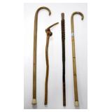 4 WOODEN CANES - CARVED, ADVERTISING, ETC.