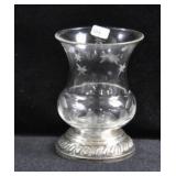 ETCHED CRYSTAL VASE WITH STERLING SILVER BASE