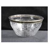HAWKES ETCHED CRYSTAL BOWL WITH STERLING SILVER BA
