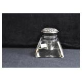 CRYSTAL INK WELL WITH STERLING SILVER TOP