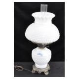 ENGLISH HOBNAIL - MILK GLASS LAMP WITH - CHIMNEY