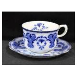 W. H. GRINDLEY - FLOW BLUE CUP AND SAUCER
