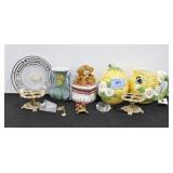 GROUPING: CREAMER, SUGAR, LIPSTICK HOLDER, RING