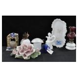 GROUPING: MINI OIL LAMPS, MILK GLASS, CERAMIC