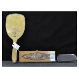 CELULOID VANITY HAND MIRROR WITH BEVELED GLASS, NE