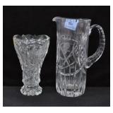 9" CUT CRYSTAL PITCHER AND 7" CRYSTAL VASE