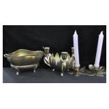 BRASS PLANTER, BRASS CANDLE STICKS