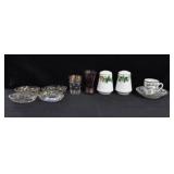 GROUPING: SHOT GLASSES, MINT DISHES, S&P,