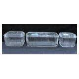 3 VINTAGE CLEAR GLASS REFRIGERATOR DISHES