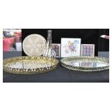 2 MIRRORED DRESSER TRAYS, TILES, ETC.