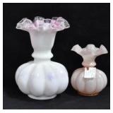 2 FENTON VASES: PINK 5" (CRACKED) & 8 1/2" SILVER