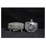 CUT GLASS CONDIMENT JAR WITH SILVER PLATE LID AND