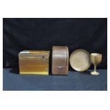 WOODEN RECIPE BOXES, CUP AND PLATE